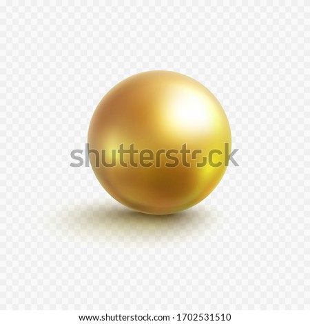 Gold bead isolated on transparent background. Golden metallic ball or glossy bubble template. Vector 3d metal sphere, shiny capsule ball icon
