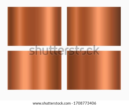 Copper foil texture background. Vector golden shine metallic gradient template. Copper antique color set for border, frame, ribbon design.