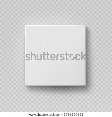 Box mock up top view with shadow isolated on transparent background. White 3d closed container package template. Vector blank picture canvas or banner on wall