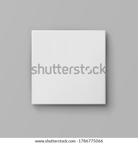 Box mock up top view with shadow isolated on grey background. White 3d closed container package template. Vector blank picture canvas, wall display, poster or banner