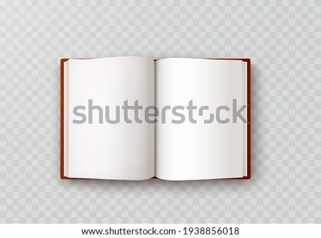Book, diary or notebook mockup with white paper blank pages isolated on transparent background. Vector 3d sketch empty album and brown leather hardcover template