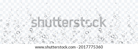 Bubbles underwater texture isolated on transparent background. Vector fizzy air, gas or oxygen under water seamless border. Realistic champagne drink, soda effect template