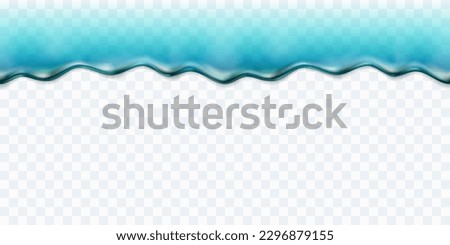 Water drip, melt ice seamless pattern isolated on transparent background. Glossy blue slime, jelly or clear moisture texture. Vector flow liquid gel border