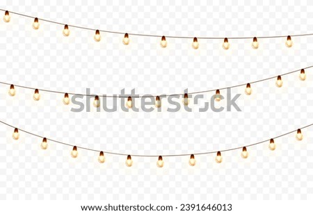 Image, Stock Photo String of light bulb decoration for outdoor activities like party, concert, festival, fun fair etc with blue sky background.