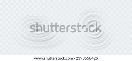 Ripple set, splash water waves surface from drop isolated on transparent background. White sound impact effect top view. Vector circle liquid shampoo, cream or gel swirl round texture template