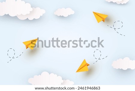 Similar – Image, Stock Photo Plane flying on the sky between the clouds in a minimalistic image with a saturated blue color