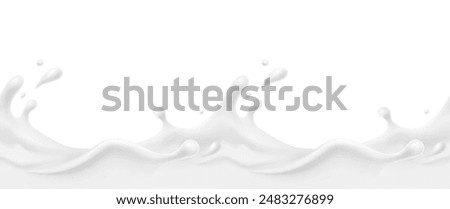 Milk splash seamless pattern. 3d realistic yogurt wave border isolated on white background. Vector milky package design	