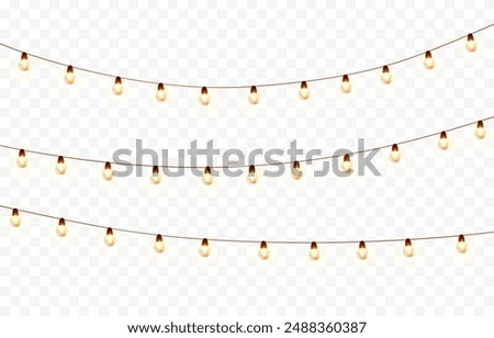 Similar – Image, Stock Photo String of light bulb decoration for outdoor activities like party, concert, festival, fun fair etc with blue sky background.