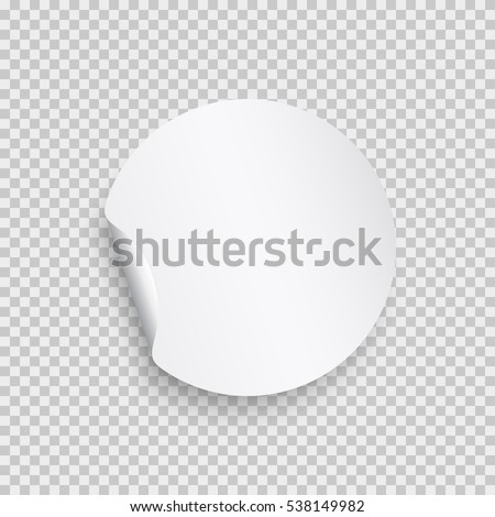 Sticker with peel off corner isolated on transparent background. Vector white round paper banner or circle label with flip edge template.