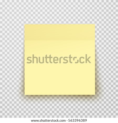 Post note paper sheet or sticky sticker with shadow isolated on transparent background. Vector yellow office post memo template.