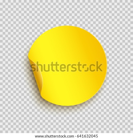 Sticker with peel off corner isolated on transparent background. Vector yellow blank paper banner or circle folded label. 