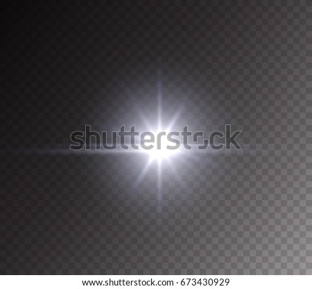 Headlight or camera flash light effect isolated on transparent background. White glare, glint lense or vivid star burst. Vector glow sparkle flare illustration.
