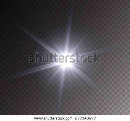 Camera flash light effect isolated on transparent background. White highlight, flashlignt or vivid star burst. Vector glow sparkle illustration.