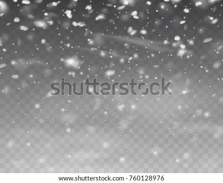 Snow landscape with falling snowflakes isolated on transparent background. Snowfall winter sky. Cold snow flake fall effect. Vector snowstorm overlay pattern for winter, Christmas or New Year design