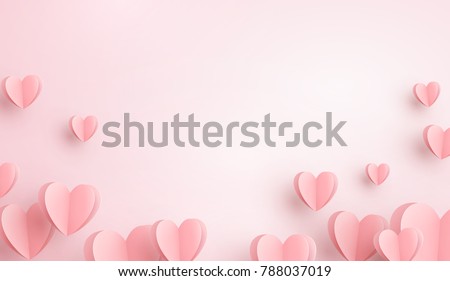 Paper elements in shape of heart flying on pink background. Vector symbols of love for Happy Women's, Mother's, Valentine's Day, birthday greeting card design. ストックフォト © 