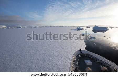 Ship Breaking Ice in Antarctica
