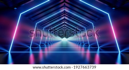 Illuminated corridor interior design. Abstract interior sci-fi spaceship corridors. futuristic design spaceship interior in blue background. 3d rendering.