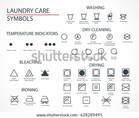 Washing And Laundry Icons Set. Flat design, easy to place on your image and print. Web and app style. A guide to deciphering symbols for clothing care. Vector Illustration. EPS 10.