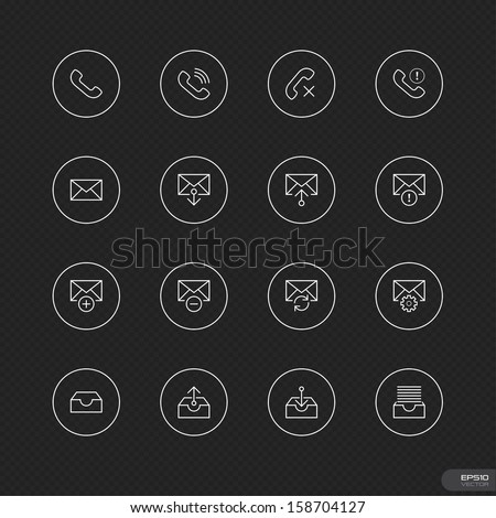 Mobile Notification icons with circle on black background - Vector illustration