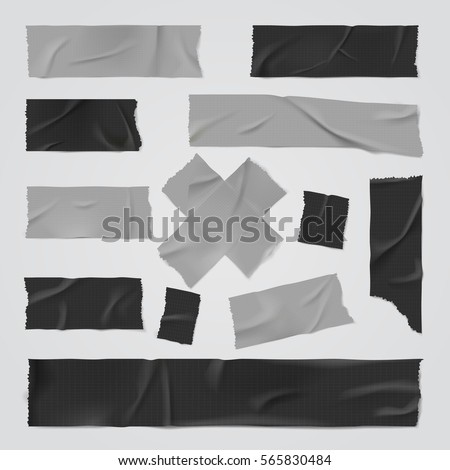 Duct adhesive tape silver and black realistic isolated vector illustration