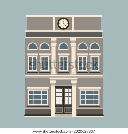 Classic building flat style.Vintage Residential House.Facade office isolated background