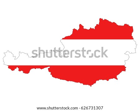 High resolution Austria map with country flag. Flag of the Austria overlaid on detailed outline map isolated on white background