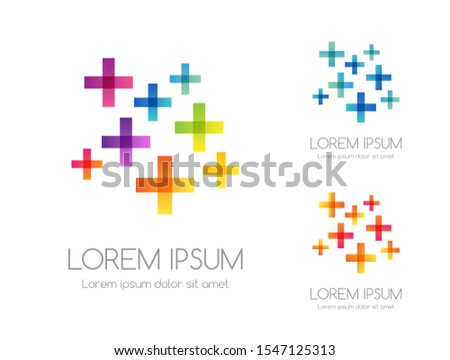 Abstract rainbow color logo. Colorful vector emblem from plus signs.