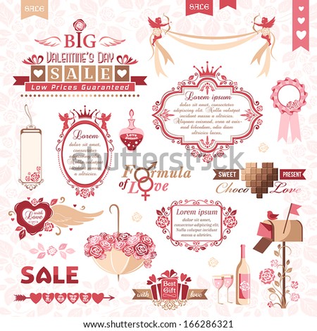 Set of Valentines Day design elements (color version)