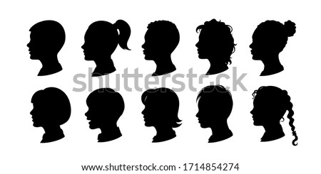 Image, Stock Photo profile of a boy  walking in the garden and looking forward