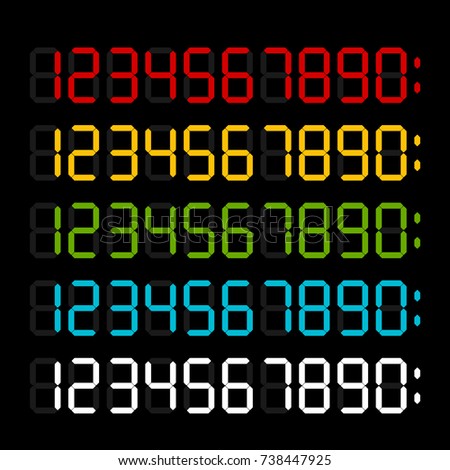 Digital numbers collection. Color variants. Template for electronic device.
