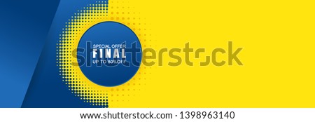 Vector abstract background texture  Sale banner template design, bright poster. Big sale special offer. banner yellow background, yellow and blue halftone and shapes.