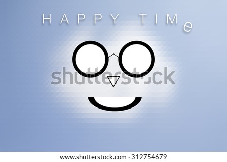 Happy time and Happy face on mosaic blue background