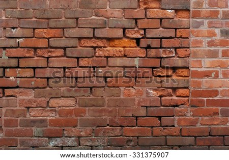 old dirty brick wall ruins background no hole