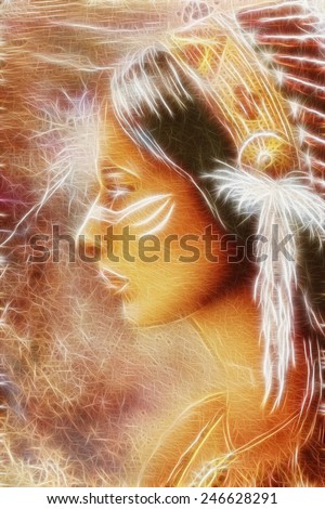 Indian woman spirit vision fractal work with airbrush painting profile portrait