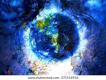 Painting planet Earth in outer space. with structure crackle background effect.