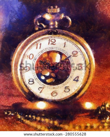 Vintage Antique pocket watch. Illustration collage. vintage background