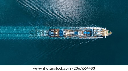 Similar – Image, Stock Photo Sunset with cruise ship and mountains, evening sky in Motor bay