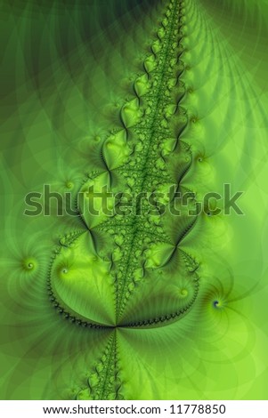 Infinity abstract green leaf drawing in fractal art