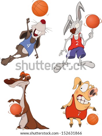 The Basketball Players. Clip Art. Cartoon Stock Vector Illustration