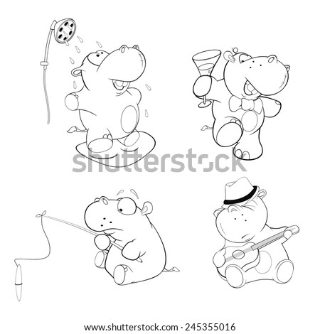 A Set Of Hippos. Coloring Book Stock Vector 245355016 : Shutterstock