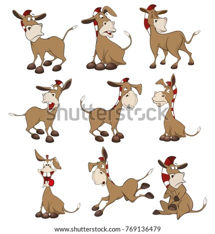 Set of Vector Cartoon Illustration Donkeys for you Design