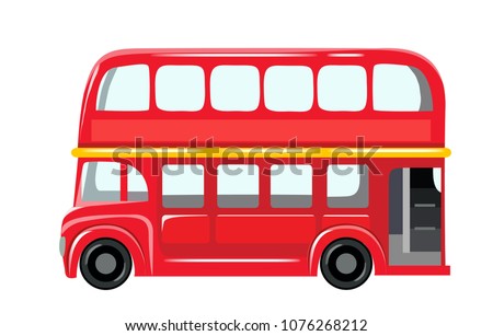 Vector illustration isolated on white background. English red double-decker bus side view flat style. Element infographic, website, icon, stickers, postcards, place for text. Eps 10