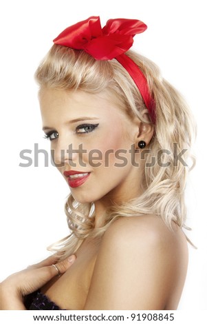 Portrait of a sexy blond girl pin up with a nice creative make up