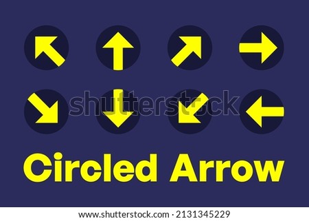 Circled direction arrow vector cliparts collection in blue colored circle shape. Multi directional angles.