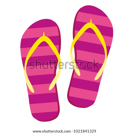 Flip flops isolate on a white background. Slippers icon. Colored flip flops pink, yellow striped on white background. Vector illustration EPS10.