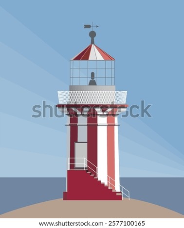 Hornby Lighthouse, a dominant Sydney landmark. Located on the tip of South Head, New South Wales, Australia, a headland to the north of the suburb Watsons Bay. Vector Illustration