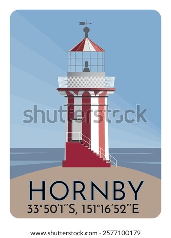 Hornby Lighthouse, a dominant Sydney landmark. Located on the tip of South Head, New South Wales, Australia, a headland to the north of the suburb Watsons Bay. Vector Illustration