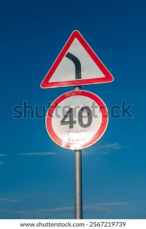 Similar – Image, Stock Photo Dangerous turn on a slippery snowy road in winter