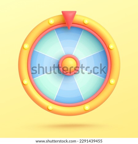Vector 3d icon isolated on yellow background. Game icon. Wheel of fortune, roulette. Vector illustration for postcard, icons, poster, banner, web, design, arts.