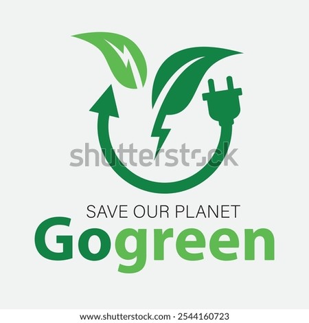 Go green logo with green leaves and power bolt